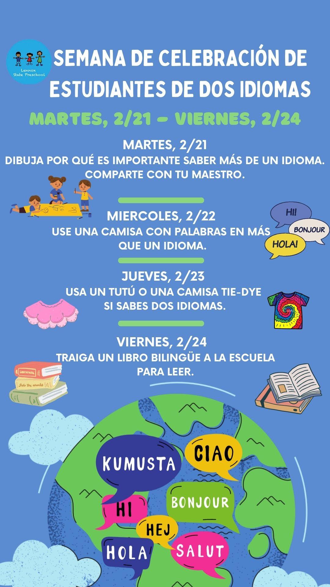 Dual Language learner celebration week Schedule